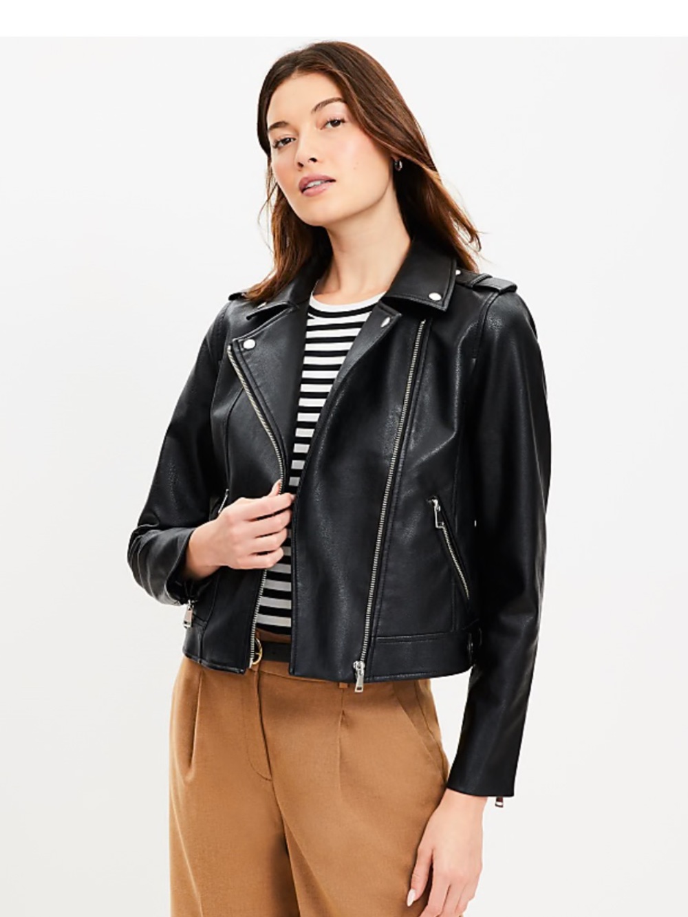 LOFT Women's XSP Black Faux Leather Pebbled Asymmetric Moto Jacket NWT Fall